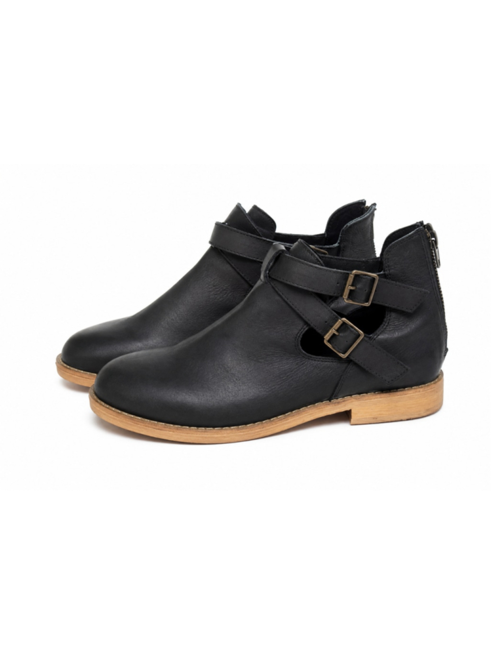 ASOS Black Cutout Ankle Boots Size 7 Double Buckle Back Zip Booties 430-805